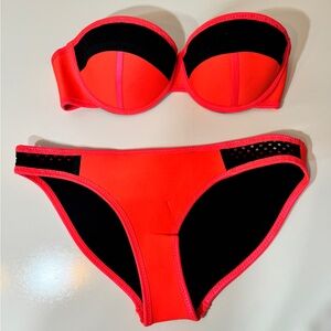 TRIANGLE Vibrant Orange Black Women's Bikini Set